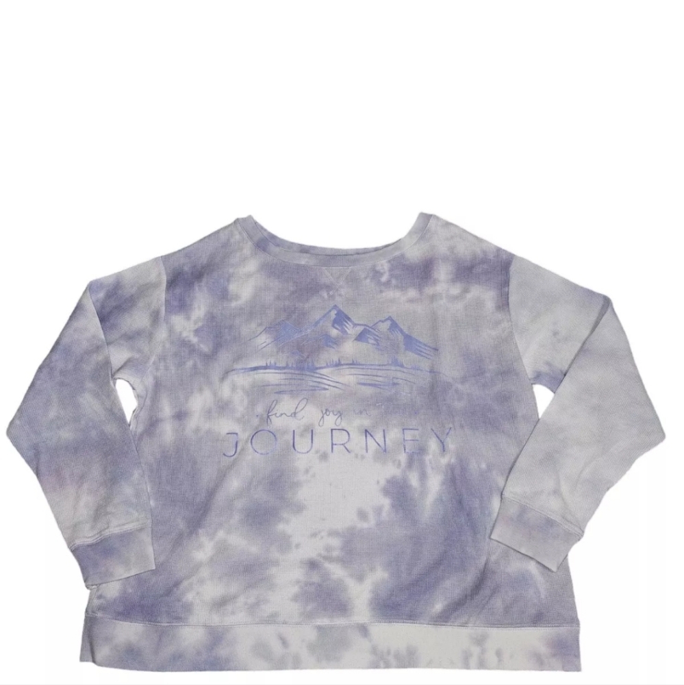 Splendid Purple Tie Dye Waffle Knit Pullover Top M 'Find Joy in the Journey OOAK